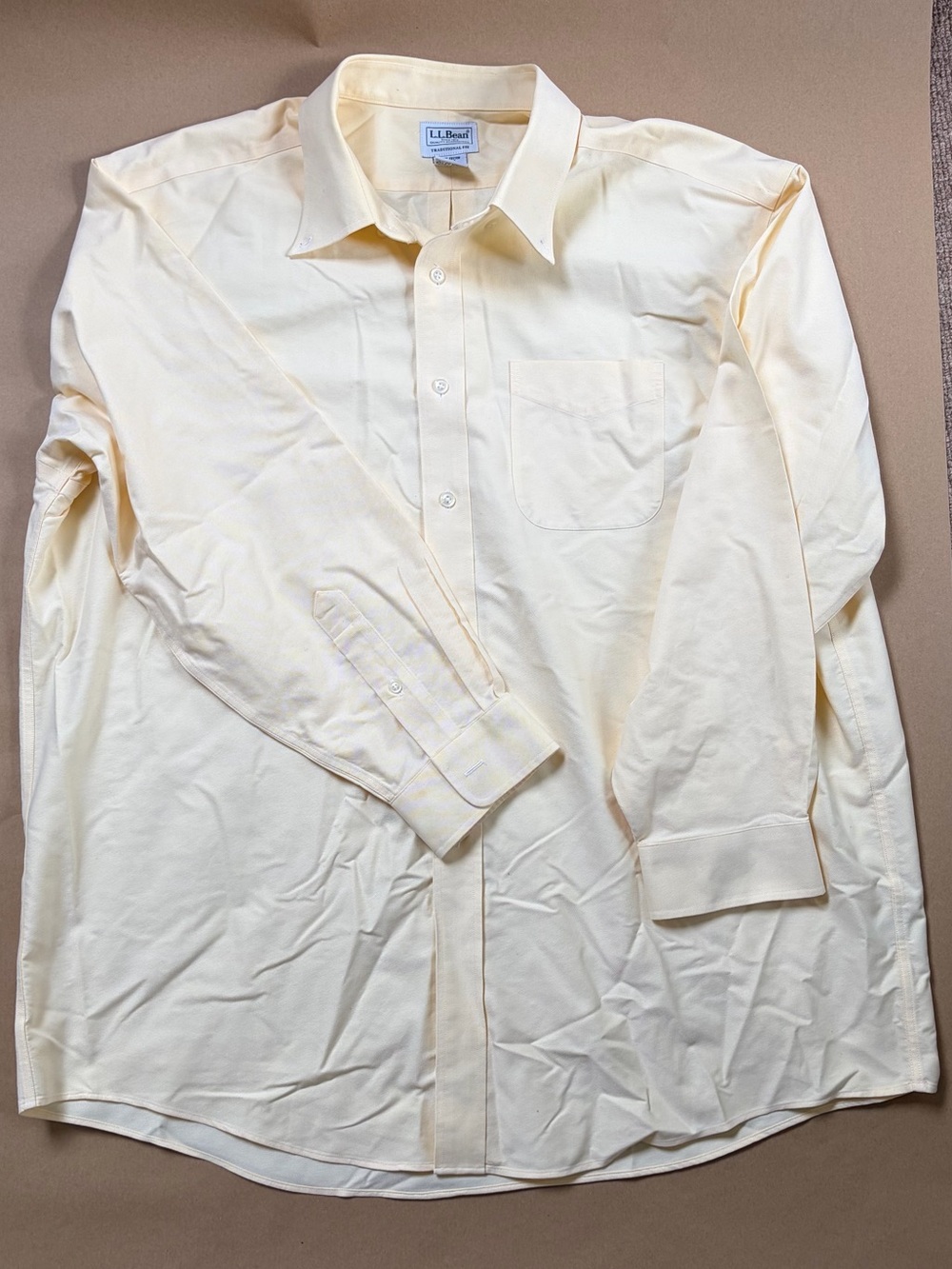 L.L. Bean Men's Long-Sleeve Cotton Button Down Shirt in Butter Yellow